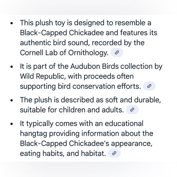 Wild Republic Audubon Birds Black-Capped Chickadee plush - Picture 8 of 8